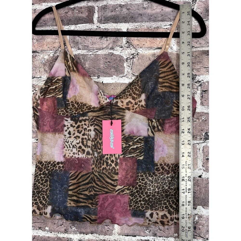 Edikted Animal Print Mesh Tank Top NWT Women L Y2K 90s Style Patchwork Crop Cami - Picture 3 of 5